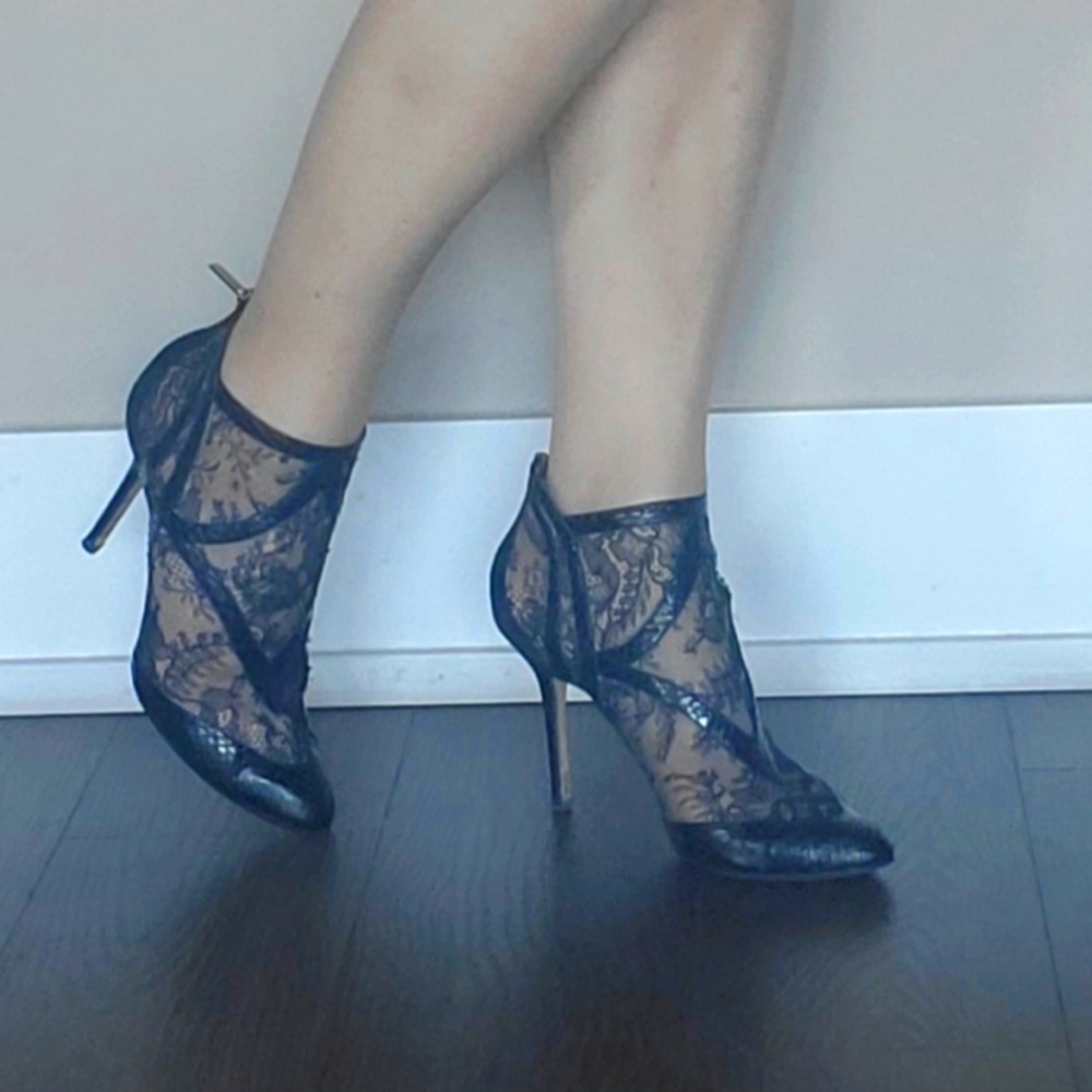 👑 3X HOST PICK 👑 Jimmy Choo Newton Leather/Lace/Mesh Heeled Booties